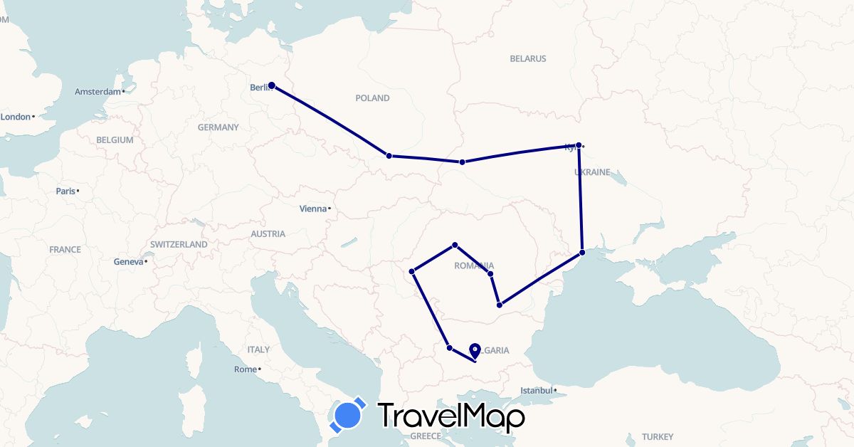 TravelMap itinerary: driving in Bulgaria, Germany, Poland, Romania, Ukraine (Europe)